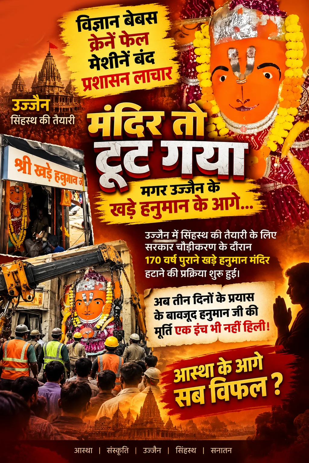 विज्ञान बेबस, क्रेनें फेल, मेशीनें बंद, प्रशासन लाचार ……..चमत्कारी प्रतिमा के लिए उमड़ी भक्तों की भीड़
