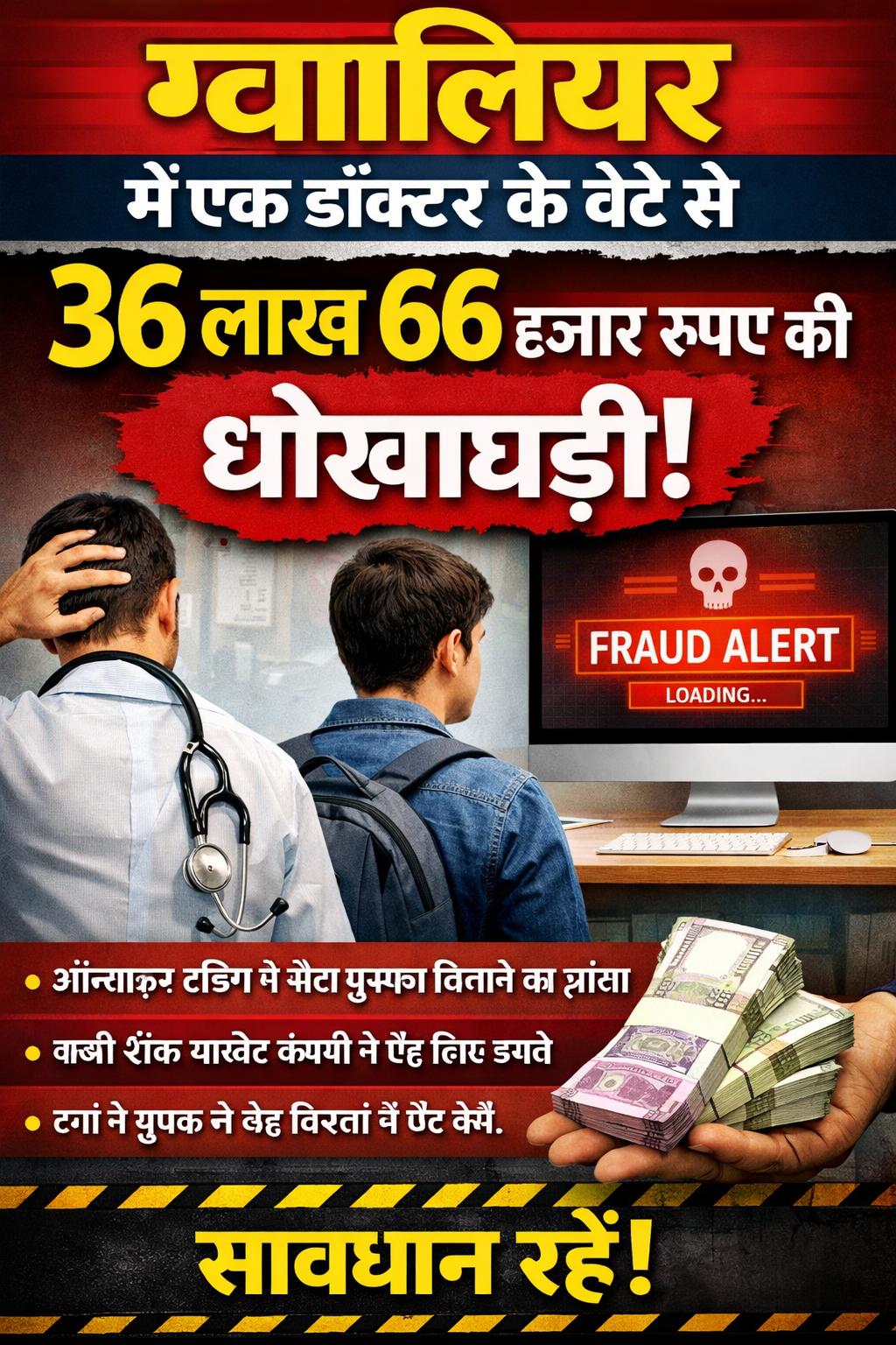 ग्वालियर में एक डॉक्टर के बेटे से 36 लाख 66 हज़ार रुपए की धोखाधड़ी 