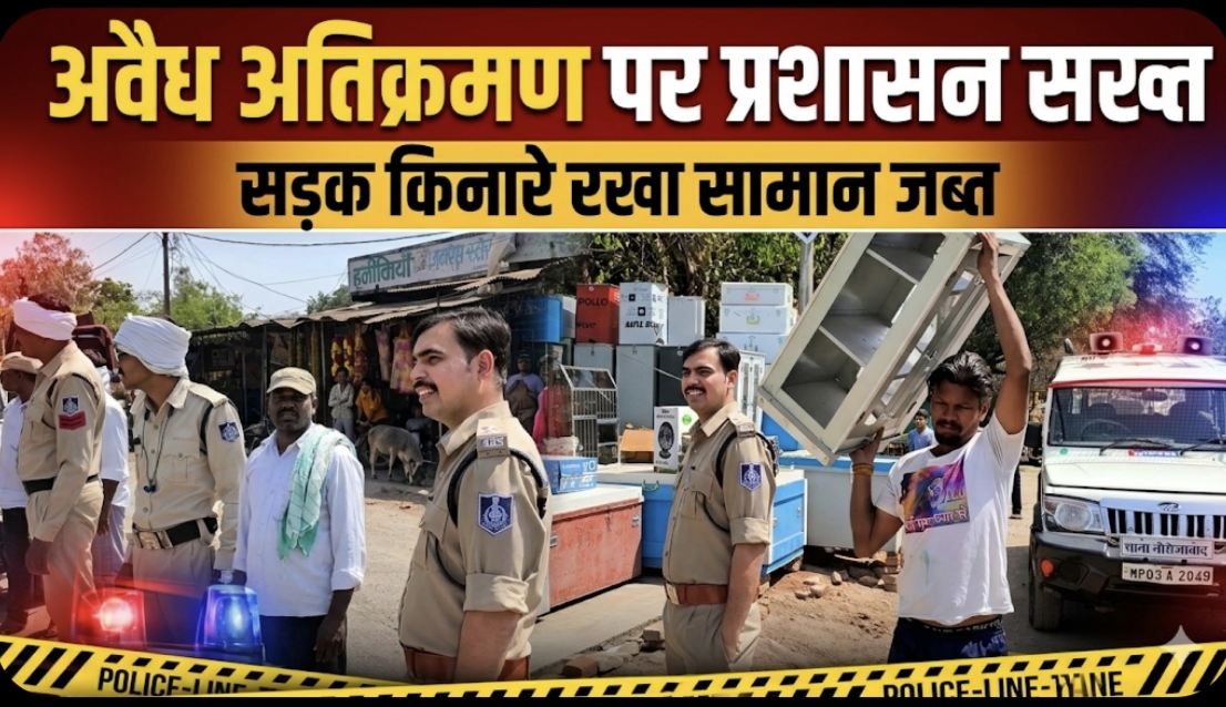 अवैध अतिक्रमण पर प्रशासन सख्त, सड़क किनारे रखा सामान जब्त