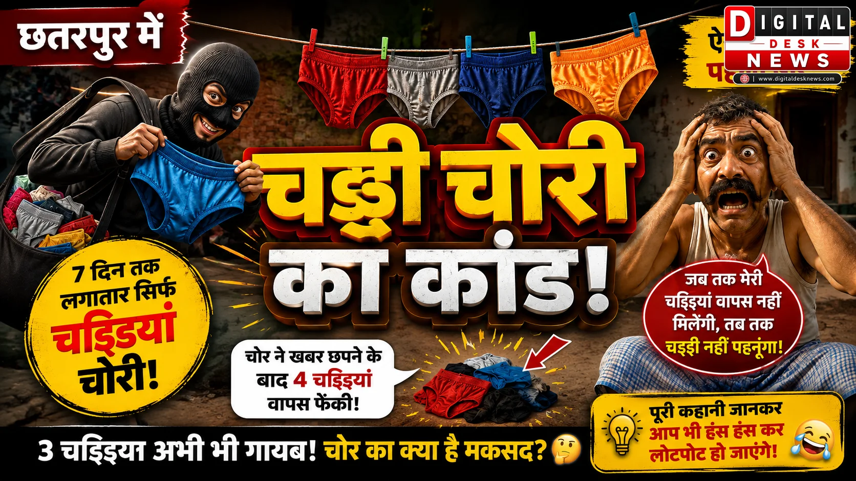 छतरपुर में सात दिन तक चड्डियों की चोरी, खबर छपी तो चार वापस; तीन अब भी गायब