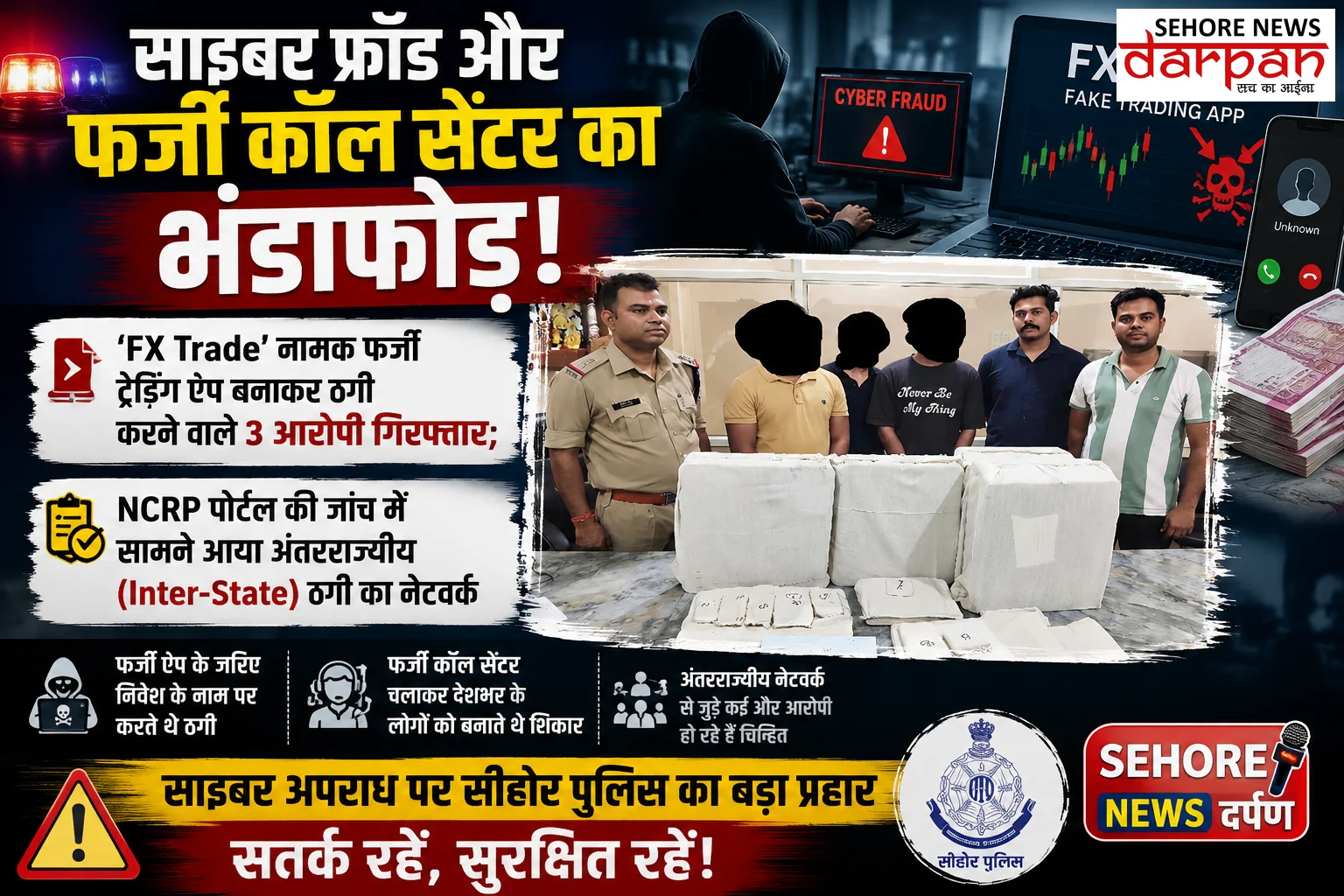 साइबर ठगी और फर्जी कॉल सेंटर का पर्दाफाश: सीहोर पुलिस की बड़ी कार्रवाई