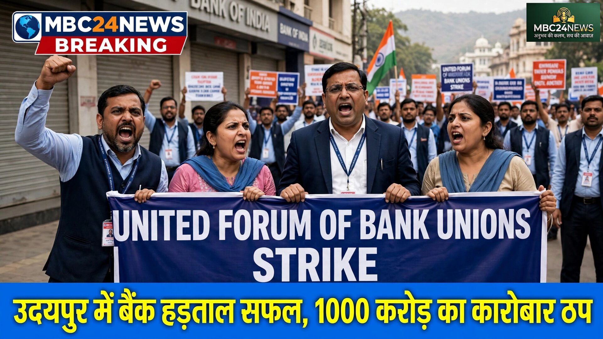 उदयपुर संभाग में बैंक हड़ताल पूर्ण सफल, 1000 करोड़ का कारोबार प्रभावित*