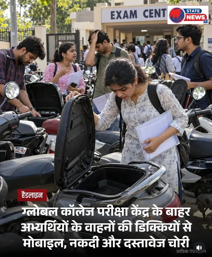 जबलपुर के ग्लोवल कॉलेज TCS Exam सेंटर के बाहर अभ्यर्थियों के वाहनों की डिकियो से मोबाइल, नगदी ओर दस्तावेज चोरी 