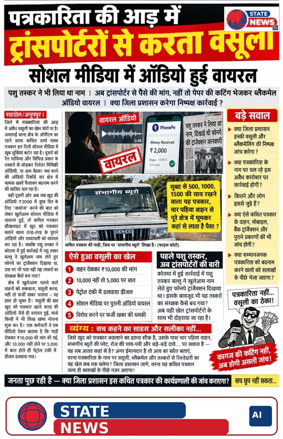 सोशल मीडिया पर ऑडियो वायरल: पत्रकारिता के नाम पर अवैध वसूली और ब्लैकमेलिंग का पर्दाफाश!