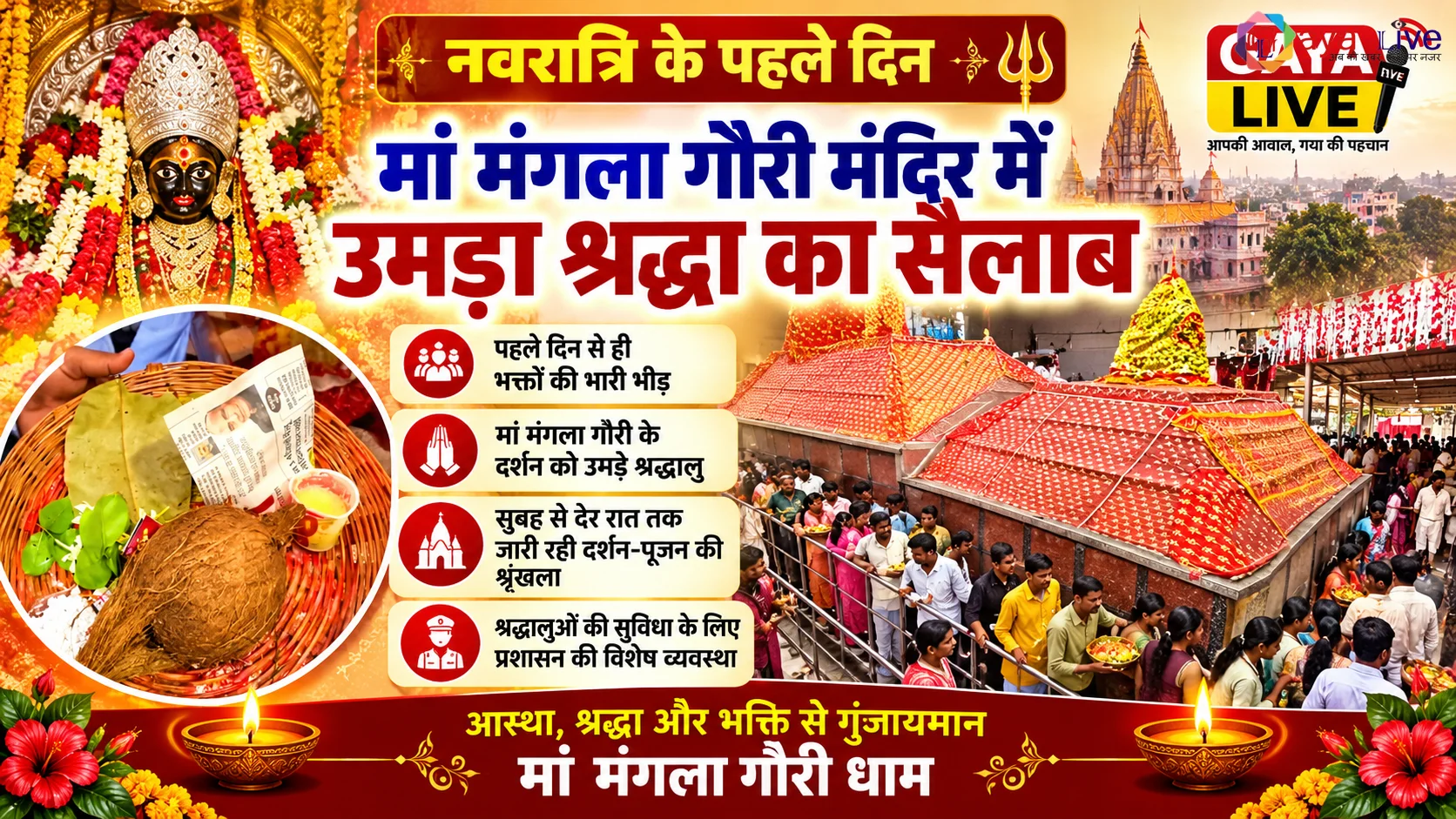नवरात्रि के पहले दिन मां मंगला गौरी मंदिर में उमड़ा श्रद्धा का सैलाब
