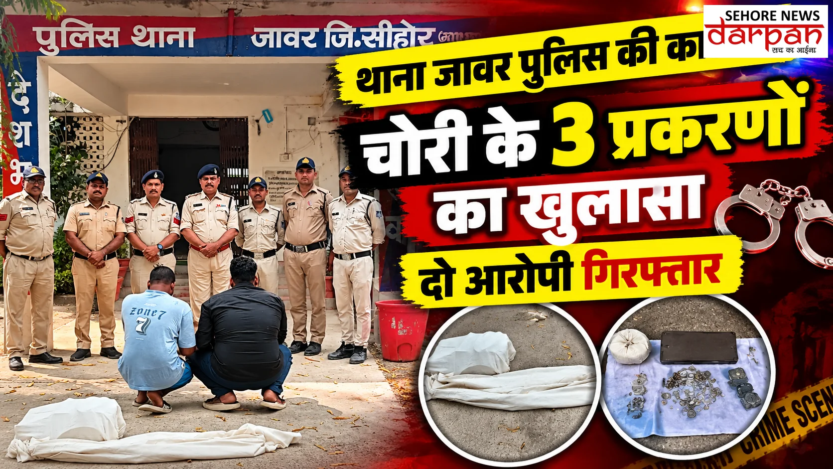 थाना जावर पुलिस की कार्रवाई: चोरी के तीन प्रकरणों का खुलासा, दो आरोपी गिरफ्तार