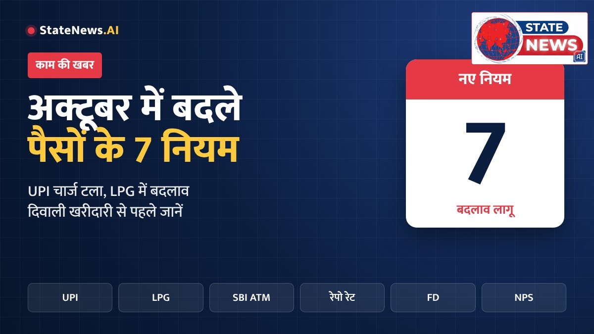 अक्टूबर में बदले पैसों के 7 नियम: दिवाली की खरीदारी से पहले ध्यान रखें, UPI चार्ज टला पर SBI ATM, LPG और NPS में बदलाव लागू