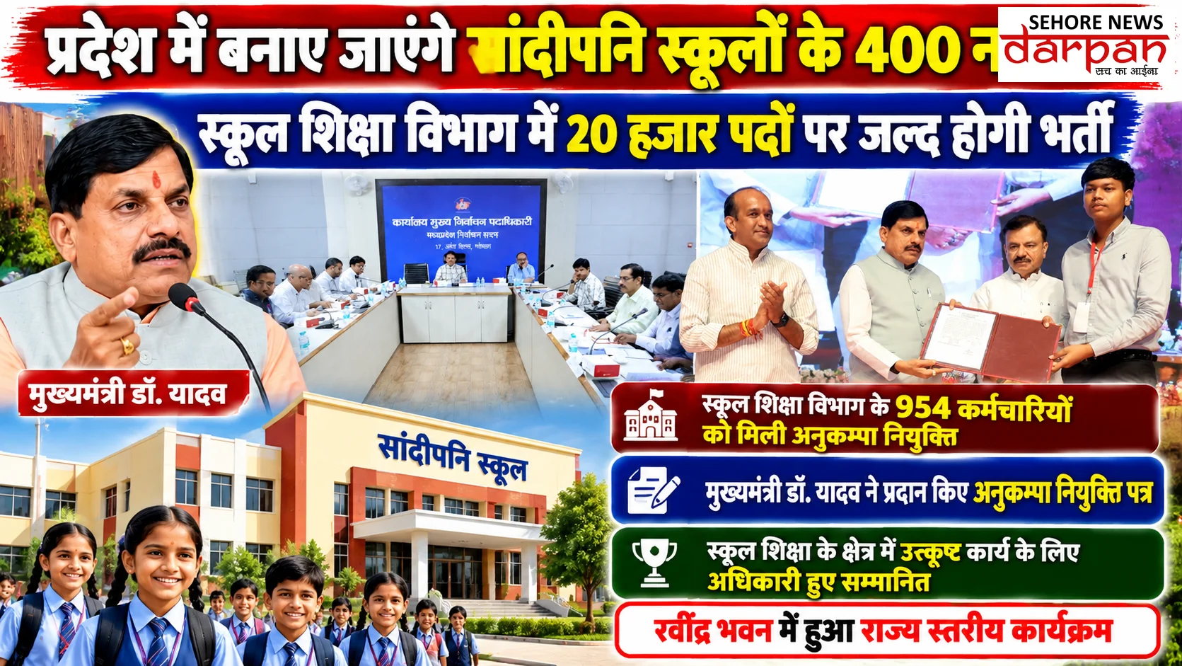 प्रदेश में बनाए जाएंगे सांदीपनि स्कूलों के 400 नए भवन : मुख्यमंत्री डॉ. यादव