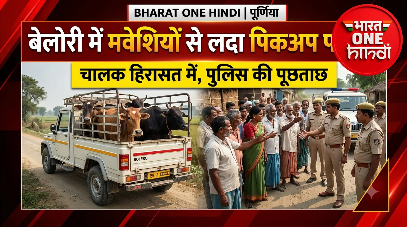 पूर्णिया के बेलोरी में चार मवेशियों से लदा पिकअप पकड़ा, चालक हिरासत में