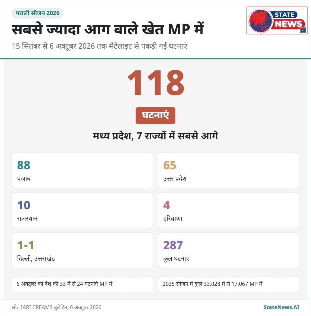 मध्य प्रदेश पराली जलाने में देश में नंबर 1, 118 घटनाओं के साथ पंजाब से आगे निकला