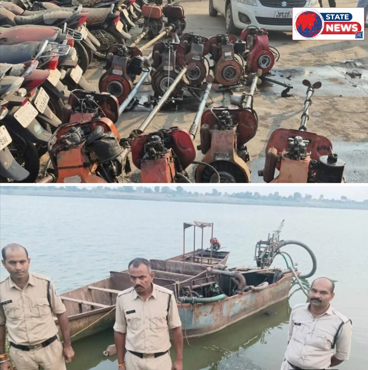 सीहोर नर्मदा में अवैध खनन पर माइनिंग की बड़ी कार्रवाई 14 इंजन एक पनडुब्बी जप्त