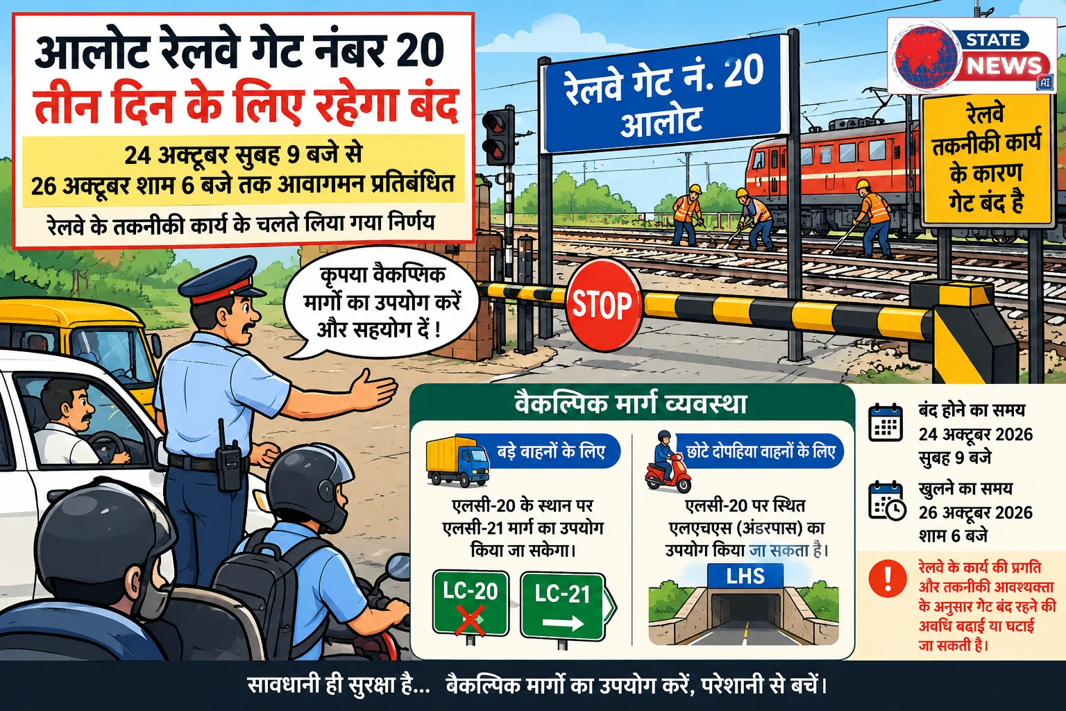 रेलवे गेट नंबर 20 तीन दिन के लिए रहेगा बंद