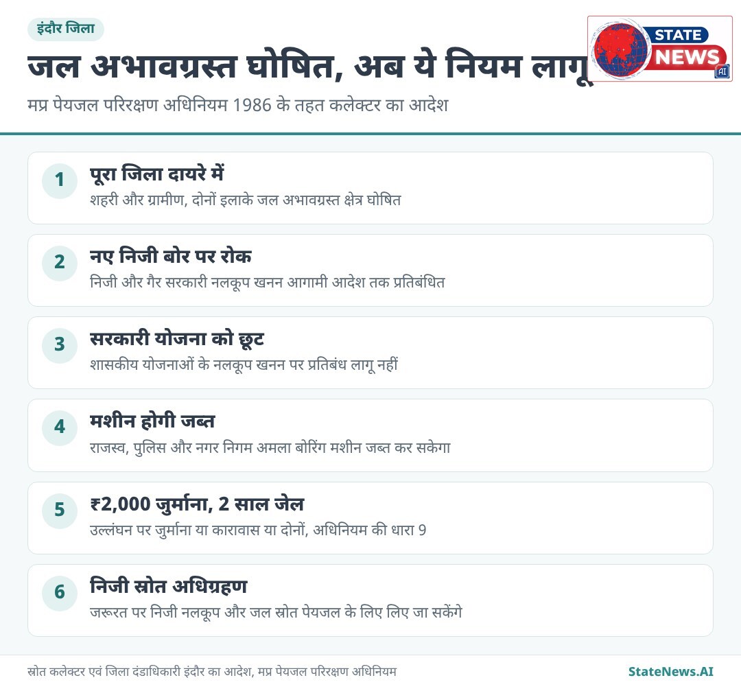 इंदौर जिले में जल अभावग्रस्त घोषणा के बाद लागू नियम